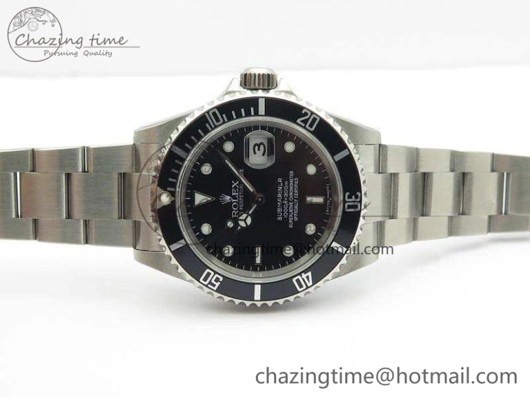 Submariner 16610 LN Black No Rehaut Engraving JF 1:1 Best Edition On SS Bracelet SH3135
