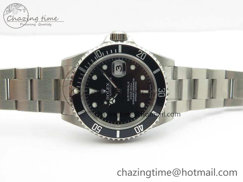 Submariner 16610 LN Black No Rehaut Engraving JF 1:1 Best Edition On SS Bracelet SH3135