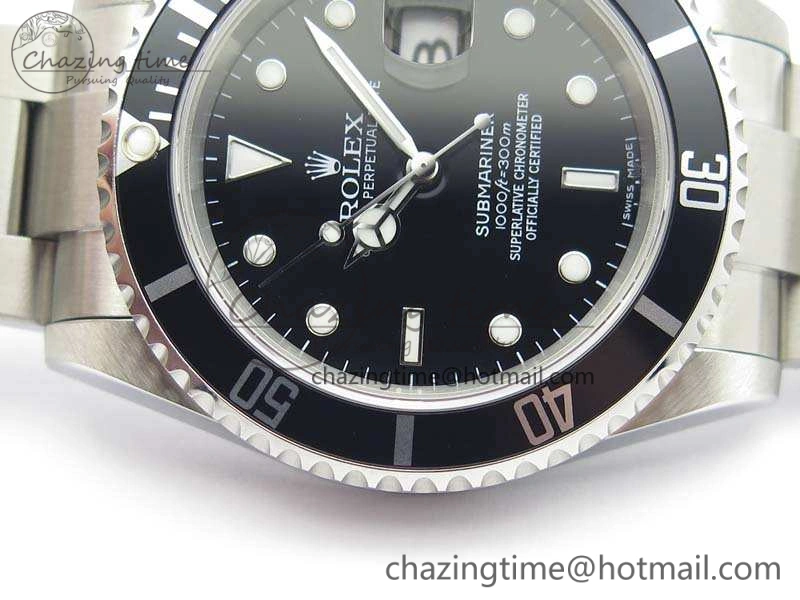 Submariner 16610 LN Black No Rehaut Engraving JF 1:1 Best Edition On SS Bracelet SH3135