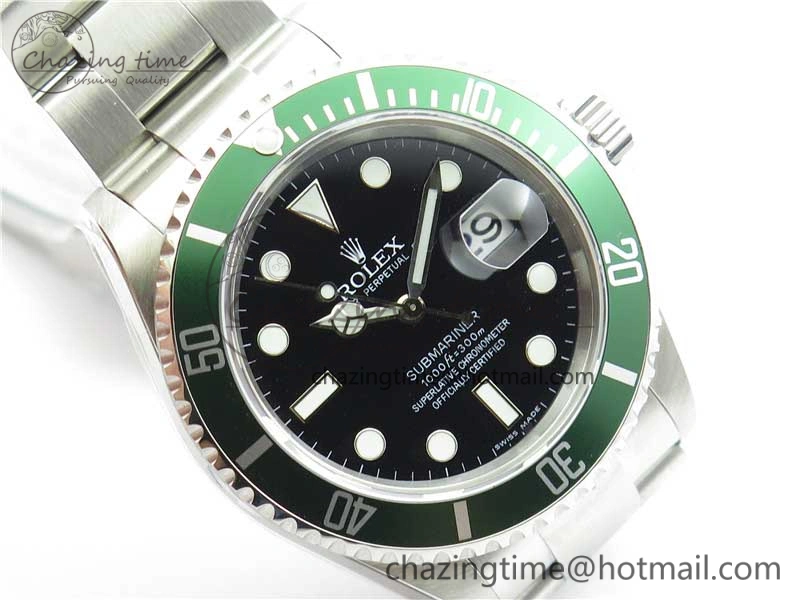 Submariner 16610 LV Green No Rehaut Engraving 904L Steel ARF1:1 Best Edition on SS Bracelet SH3135