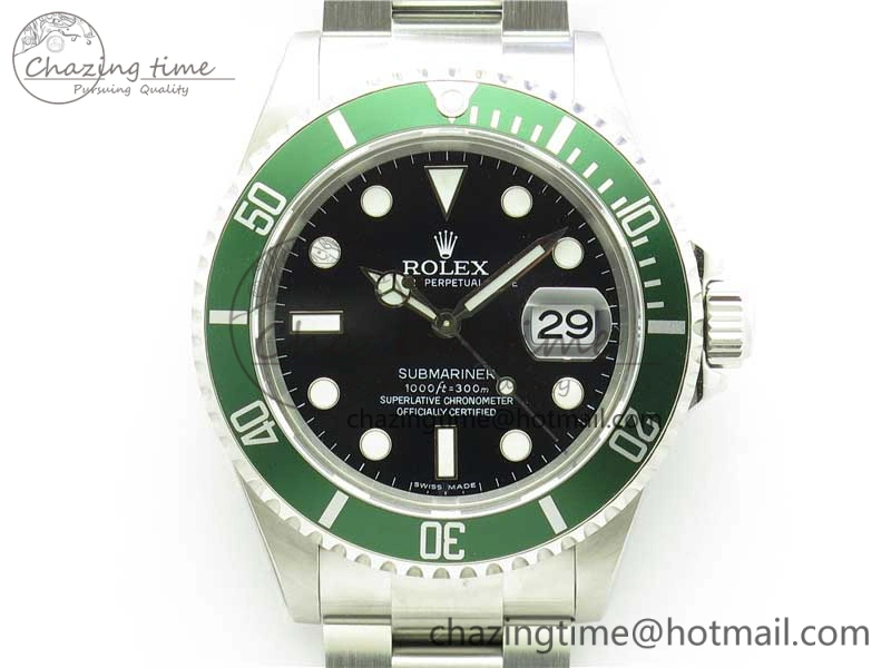 Submariner 16610 LV Green No Rehaut Engraving 904L Steel ARF1:1 Best Edition on SS Bracelet SH3135