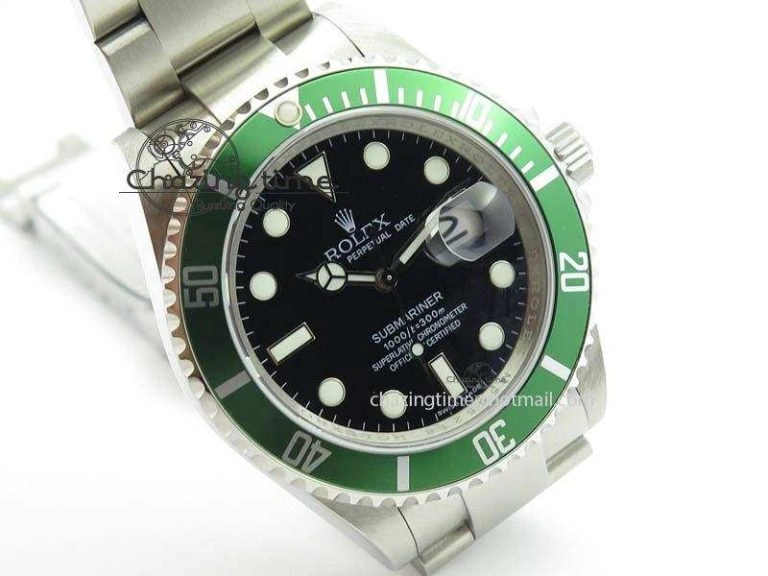 Submariner 16610LV SS Green Metal Bezel JF 1:1 Best Edition Black Dial On SS Bracelet SH3135