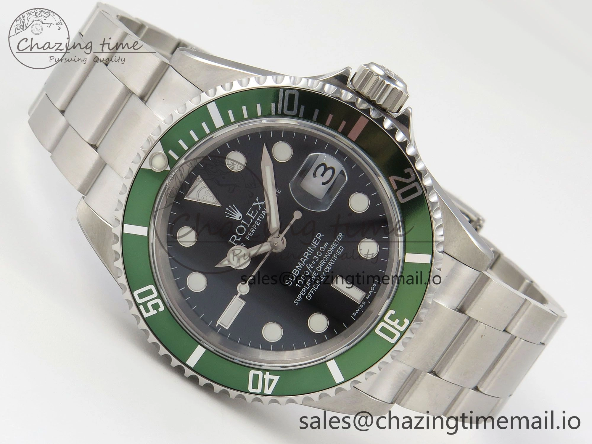 Submariner 40mm 16610 LV Green Ceramic TWF 1:1 Best Edition on Bracelet SH3135 (NO REHAUT ENGRAVING)