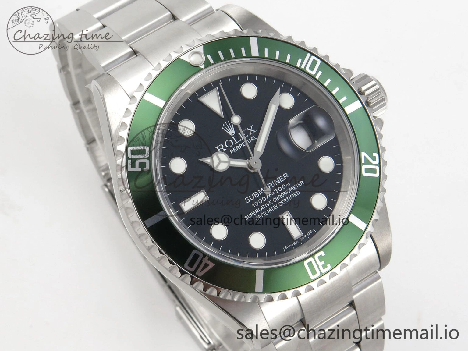 Submariner 40mm 16610 LV Green Ceramic TWF 1:1 Best Edition on Bracelet SH3135 (NO REHAUT ENGRAVING)