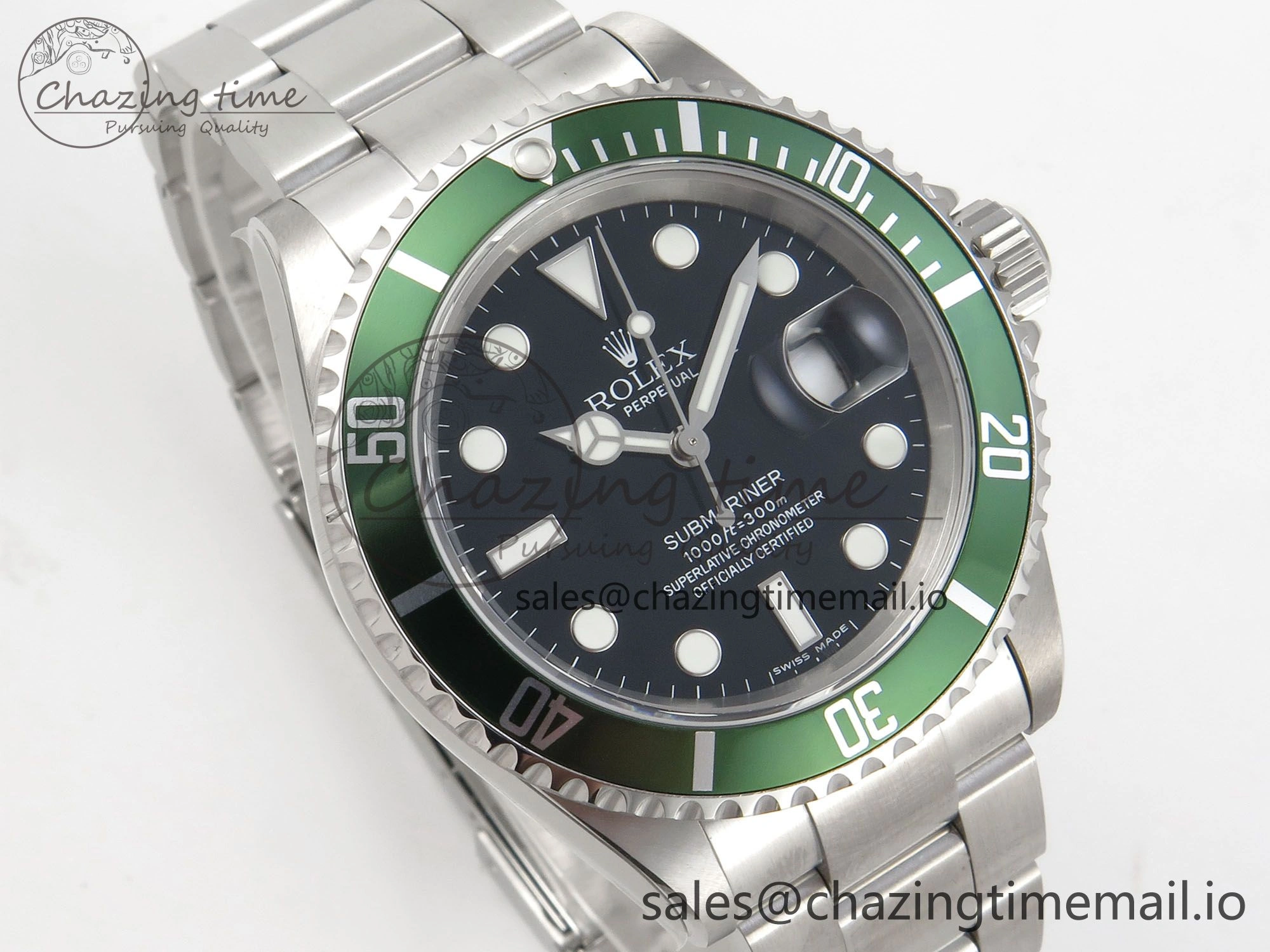 Submariner 40mm 16610 LV Green Ceramic TWF 1:1 Best Edition on Bracelet SH3135 (NO REHAUT ENGRAVING)