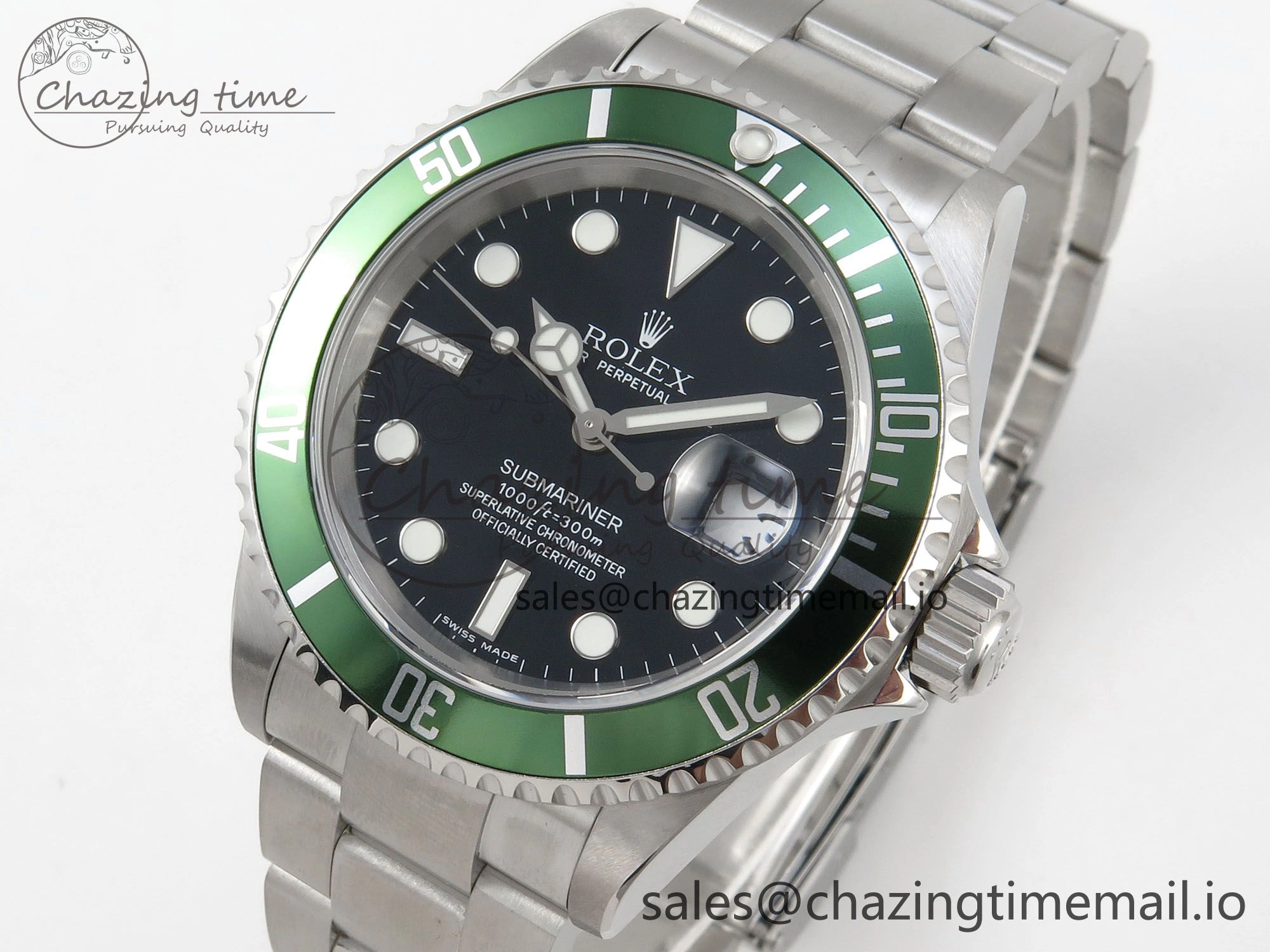 Submariner 40mm 16610 LV Green Ceramic TWF 1:1 Best Edition on Bracelet SH3135 (NO REHAUT ENGRAVING)