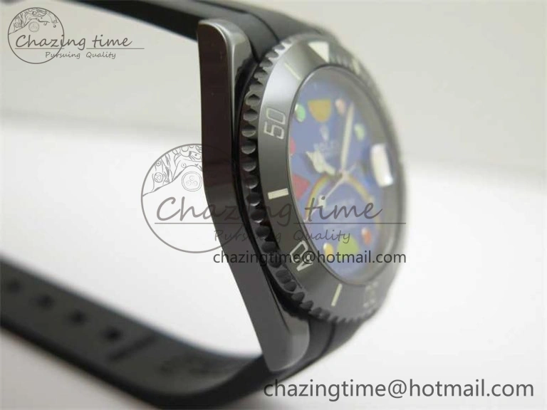 Submariner 40mm Black Ceramic 5GF Best Edition Blue Candy Dial on Black Rubber Strap SA3135