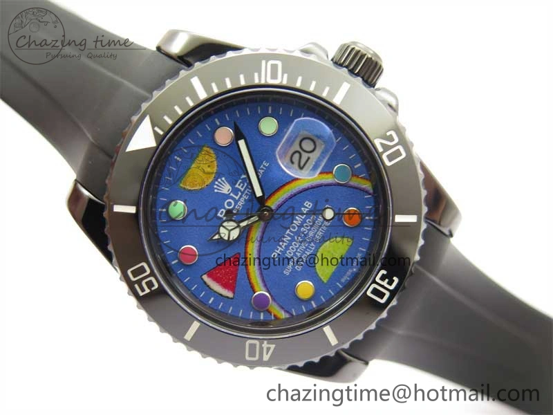 Submariner 40mm Black Ceramic 5GF Best Edition Blue Candy Dial on Black Rubber Strap SA3135