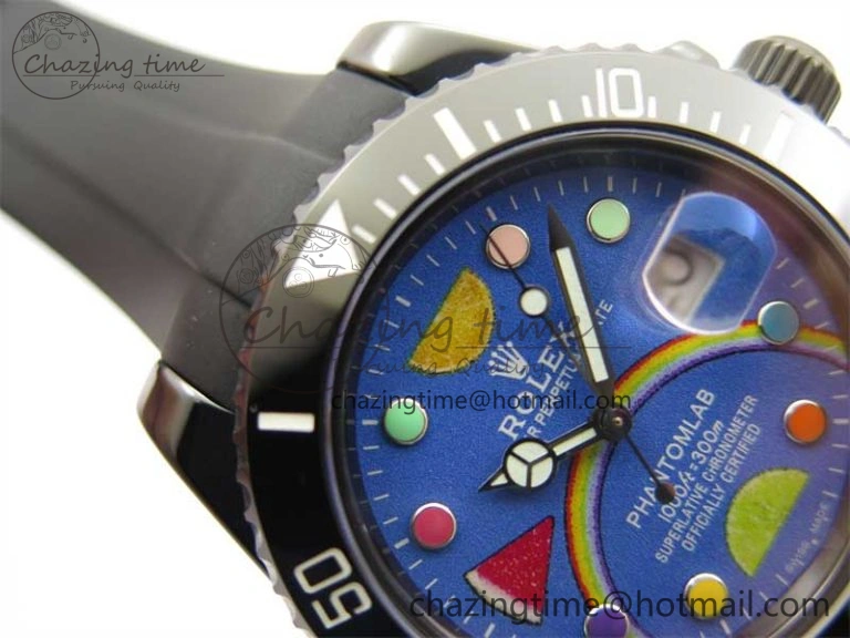 Submariner 40mm Black Ceramic 5GF Best Edition Blue Candy Dial on Black Rubber Strap SA3135
