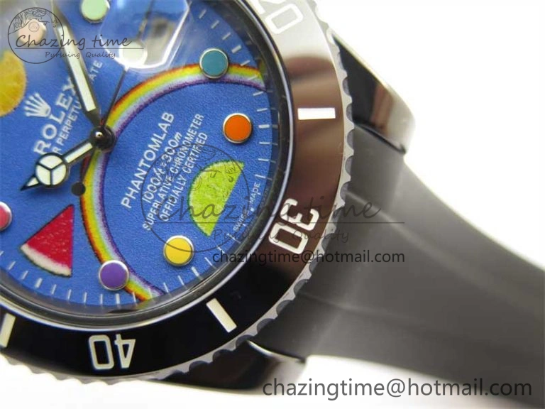 Submariner 40mm Black Ceramic 5GF Best Edition Blue Candy Dial on Black Rubber Strap SA3135