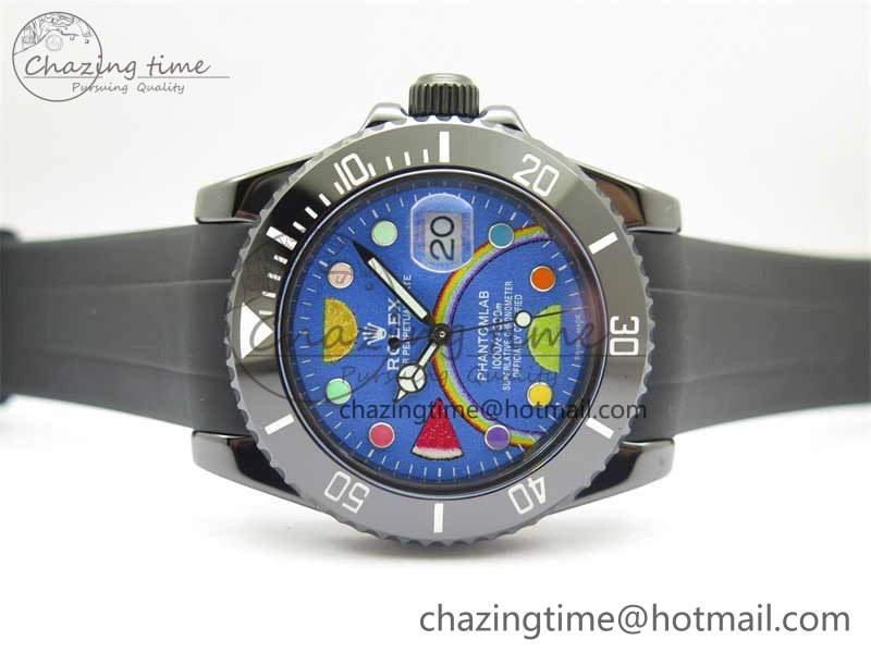 Submariner 40mm Black Ceramic 5GF Best Edition Blue Candy Dial on Black Rubber Strap SA3135