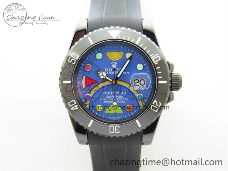 Submariner 40mm Black Ceramic 5GF Best Edition Blue Candy Dial on Black Rubber Strap SA3135