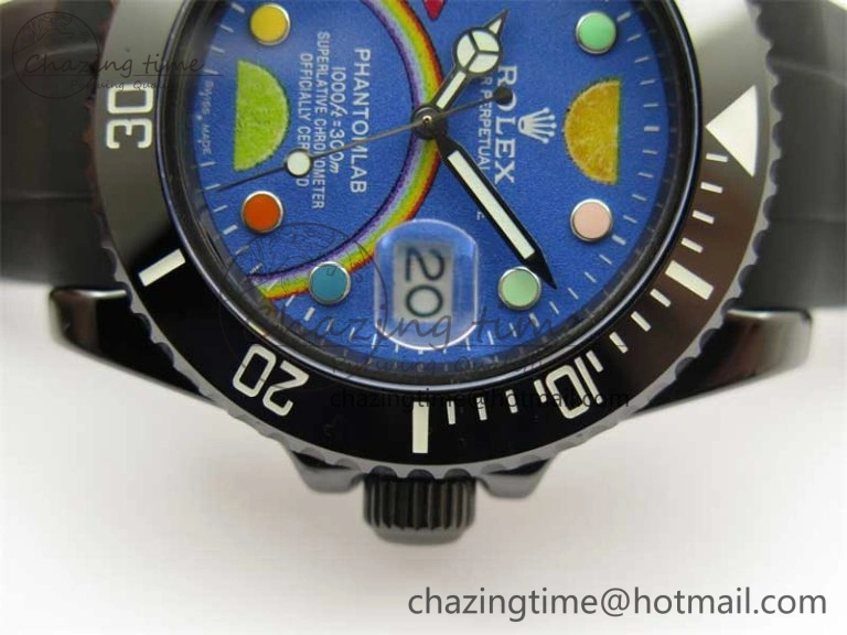 Submariner 40mm Black Ceramic 5GF Best Edition Blue Candy Dial on Black Rubber Strap SA3135