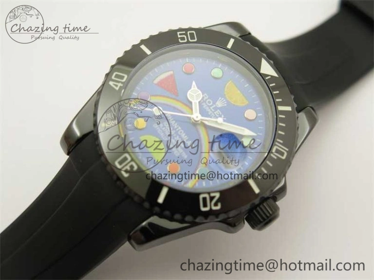 Submariner 40mm Black Ceramic 5GF Best Edition Blue Candy Dial on Black Rubber Strap SA3135