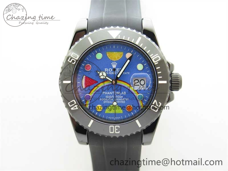 Submariner 40mm Black Ceramic 5GF Best Edition Blue Candy Dial on Black Rubber Strap SA3135