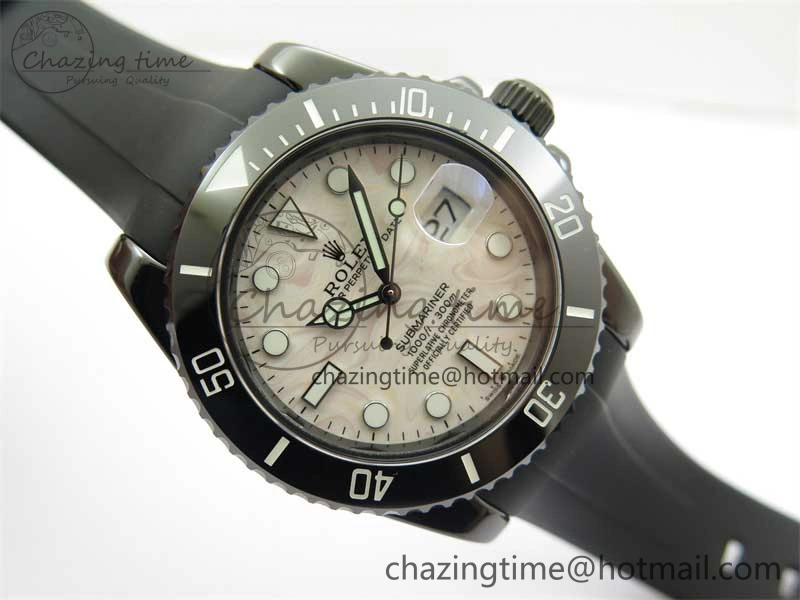 Submariner 40mm Black Ceramic 5GF Best Edition Cream Dial on Black Rubber Strap SA3135