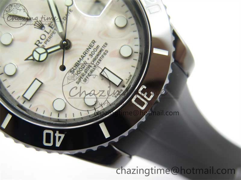 Submariner 40mm Black Ceramic 5GF Best Edition Cream Dial on Black Rubber Strap SA3135