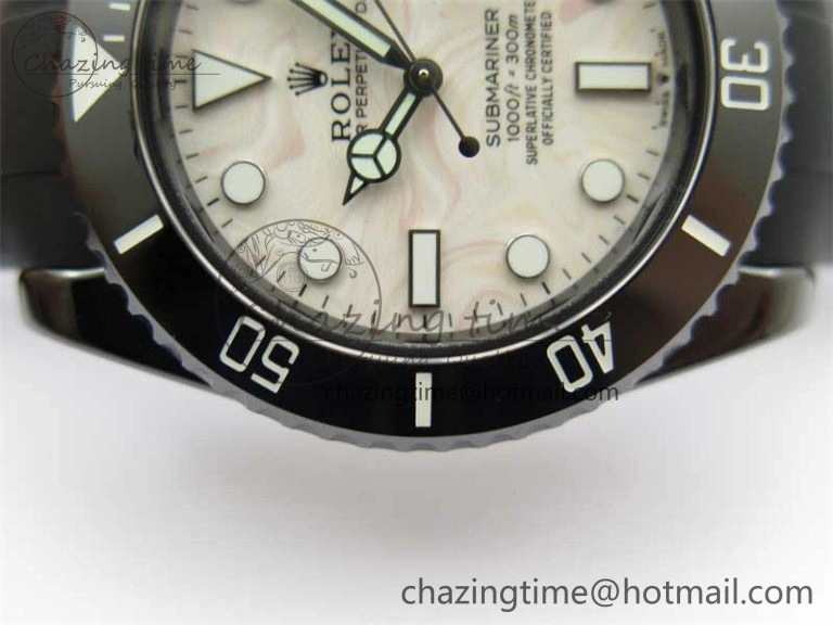 Submariner 40mm Black Ceramic 5GF Best Edition Cream Dial on Black Rubber Strap SA3135