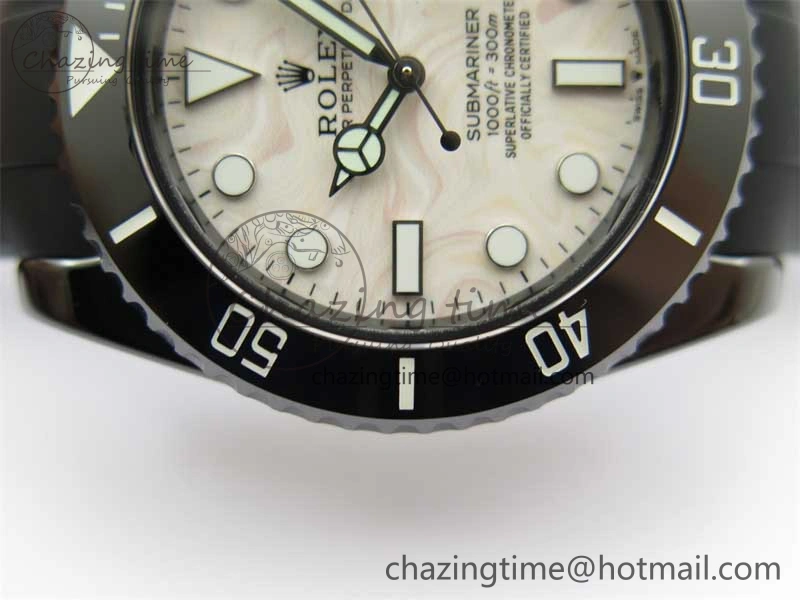 Submariner 40mm Black Ceramic 5GF Best Edition Cream Dial on Black Rubber Strap SA3135