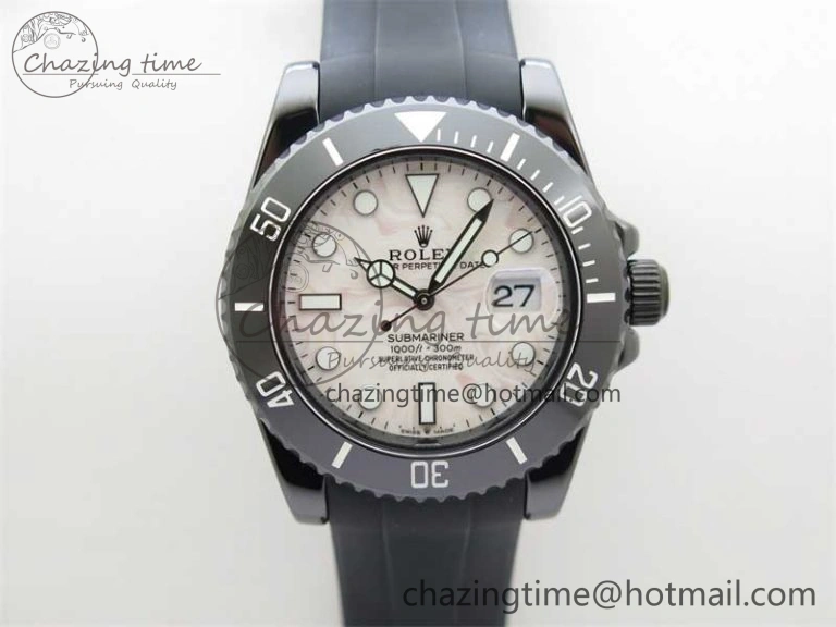 Submariner 40mm Black Ceramic 5GF Best Edition Cream Dial on Black Rubber Strap SA3135