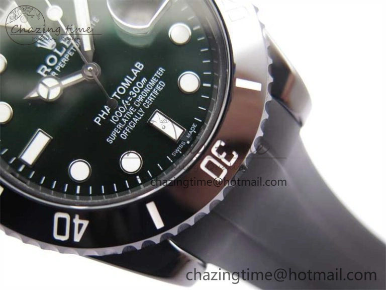 Submariner 40mm Black Ceramic 5GF Best Edition Green Dial on Black Rubber Strap SA3135