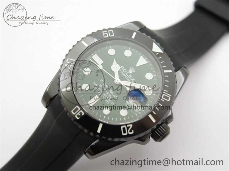 Submariner 40mm Black Ceramic 5GF Best Edition Green Dial on Black Rubber Strap SA3135