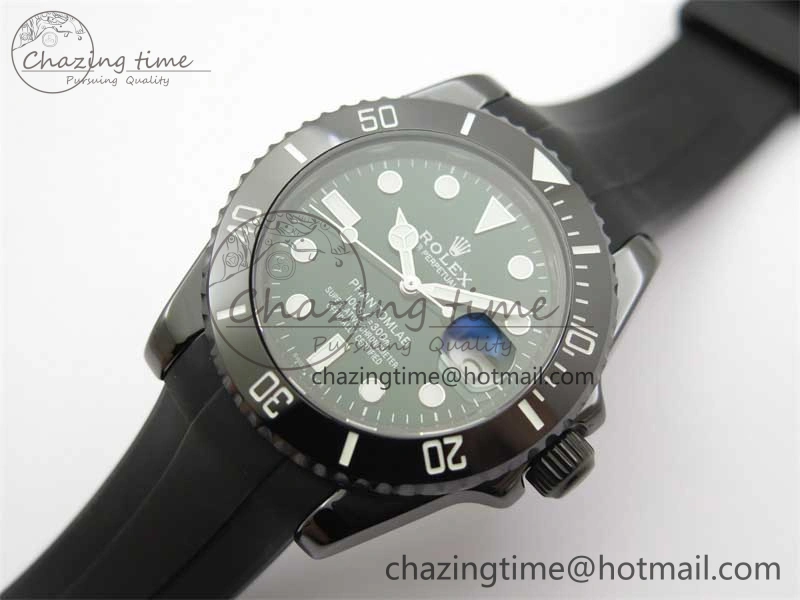 Submariner 40mm Black Ceramic 5GF Best Edition Green Dial on Black Rubber Strap SA3135
