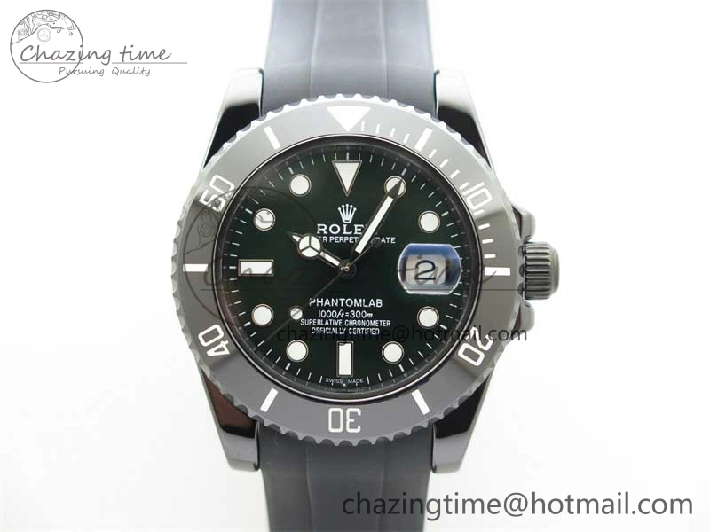 Submariner 40mm Black Ceramic 5GF Best Edition Green Dial on Black Rubber Strap SA3135