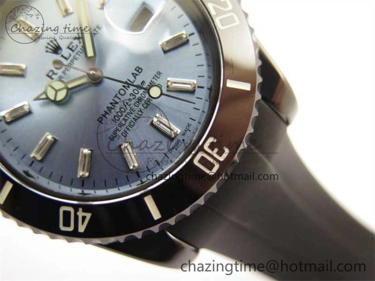 Submariner 40mm Black Ceramic 5GF Best Edition Ice Blue Dial on Black Rubber Strap SA3135