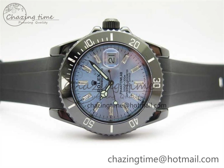 Submariner 40mm Black Ceramic 5GF Best Edition Ice Blue Dial on Black Rubber Strap SA3135