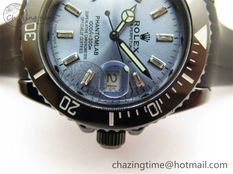 Submariner 40mm Black Ceramic 5GF Best Edition Ice Blue Dial on Black Rubber Strap SA3135