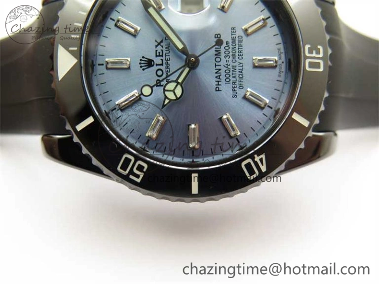 Submariner 40mm Black Ceramic 5GF Best Edition Ice Blue Dial on Black Rubber Strap SA3135