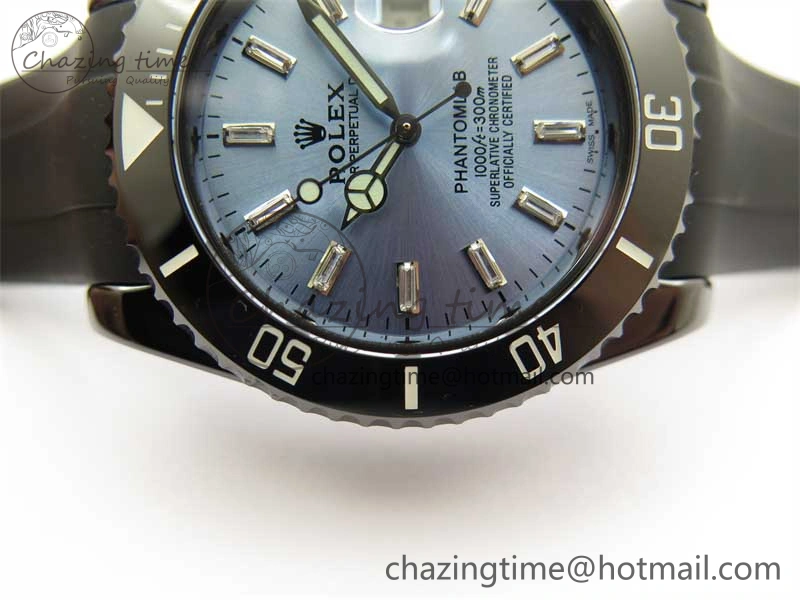 Submariner 40mm Black Ceramic 5GF Best Edition Ice Blue Dial on Black Rubber Strap SA3135