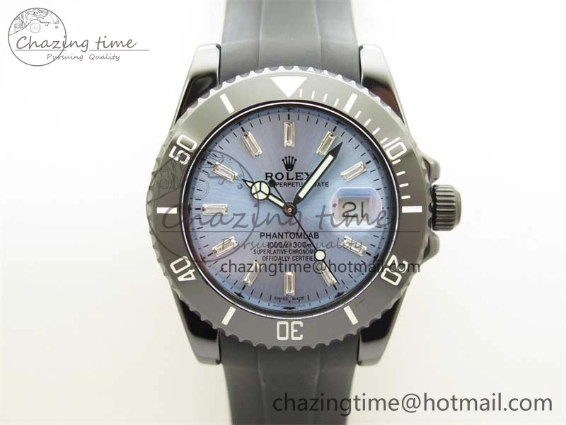 Submariner 40mm Black Ceramic 5GF Best Edition Ice Blue Dial on Black Rubber Strap SA3135