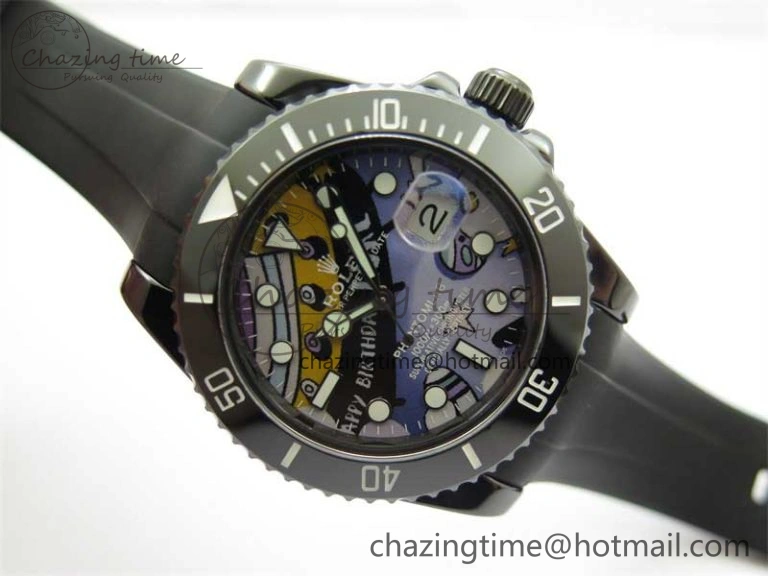 Submariner 40mm Black Ceramic 5GF Best Edition Painting Dial on Black Rubber Strap SA3135