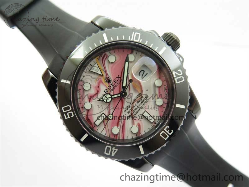 Submariner 40mm Black Ceramic 5GF Best Edition Pink Painting Dial on Black Rubber Strap SA3135