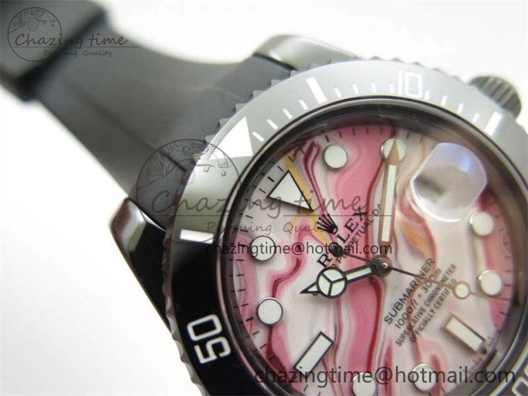 Submariner 40mm Black Ceramic 5GF Best Edition Pink Painting Dial on Black Rubber Strap SA3135