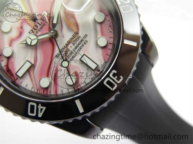 Submariner 40mm Black Ceramic 5GF Best Edition Pink Painting Dial on Black Rubber Strap SA3135