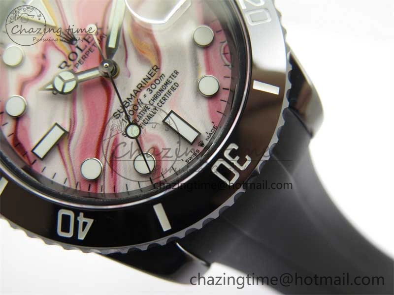 Submariner 40mm Black Ceramic 5GF Best Edition Pink Painting Dial on Black Rubber Strap SA3135