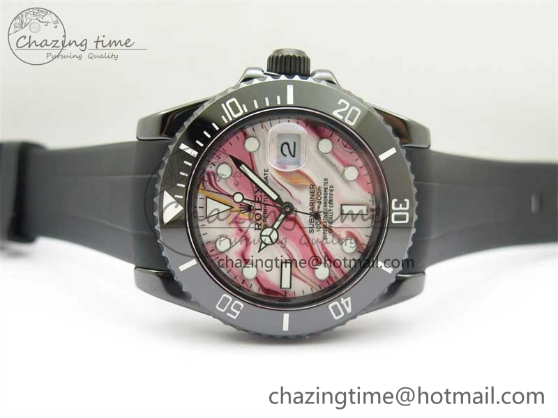 Submariner 40mm Black Ceramic 5GF Best Edition Pink Painting Dial on Black Rubber Strap SA3135