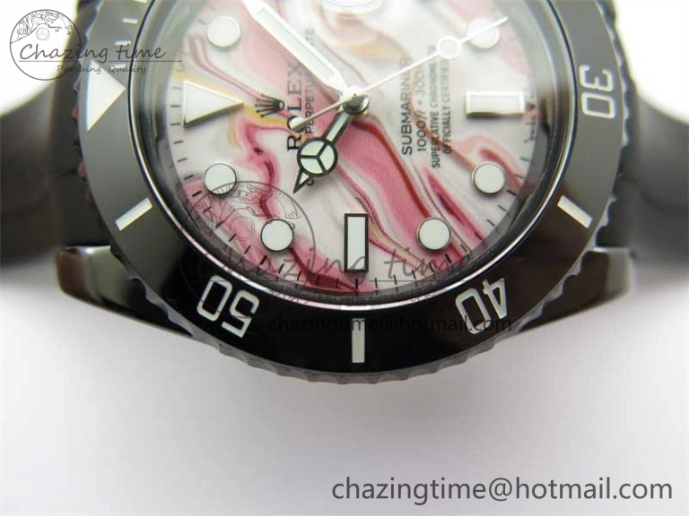 Submariner 40mm Black Ceramic 5GF Best Edition Pink Painting Dial on Black Rubber Strap SA3135