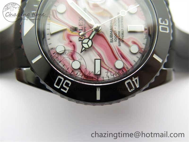 Submariner 40mm Black Ceramic 5GF Best Edition Pink Painting Dial on Black Rubber Strap SA3135