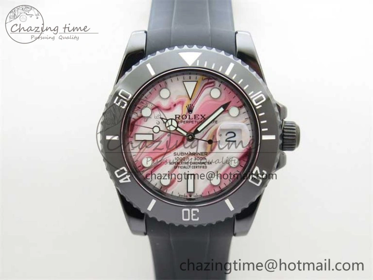 Submariner 40mm Black Ceramic 5GF Best Edition Pink Painting Dial on Black Rubber Strap SA3135