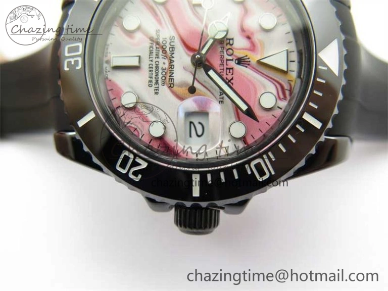 Submariner 40mm Black Ceramic 5GF Best Edition Pink Painting Dial on Black Rubber Strap SA3135