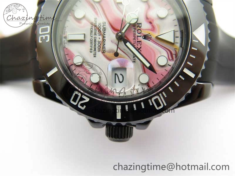 Submariner 40mm Black Ceramic 5GF Best Edition Pink Painting Dial on Black Rubber Strap SA3135