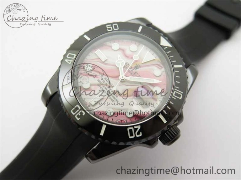 Submariner 40mm Black Ceramic 5GF Best Edition Pink Painting Dial on Black Rubber Strap SA3135