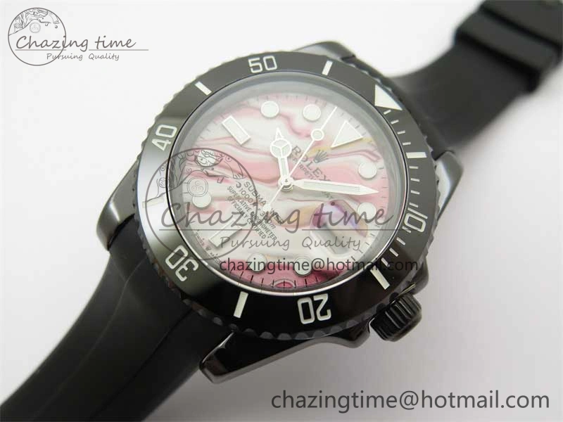 Submariner 40mm Black Ceramic 5GF Best Edition Pink Painting Dial on Black Rubber Strap SA3135