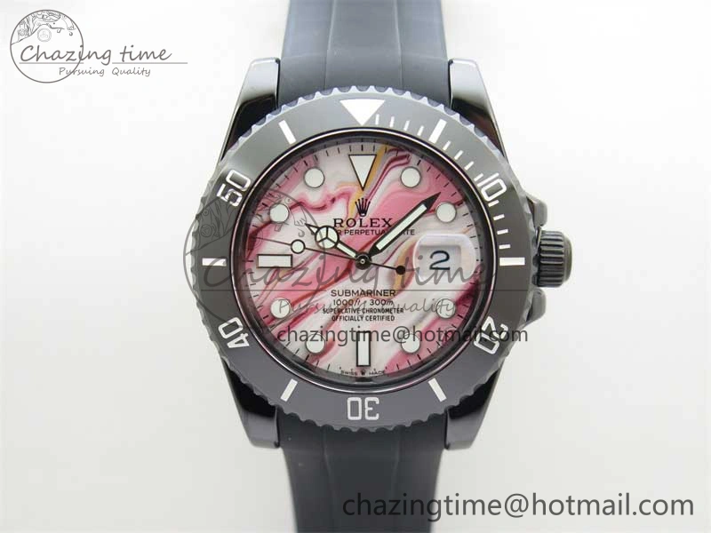 Submariner 40mm Black Ceramic 5GF Best Edition Pink Painting Dial on Black Rubber Strap SA3135