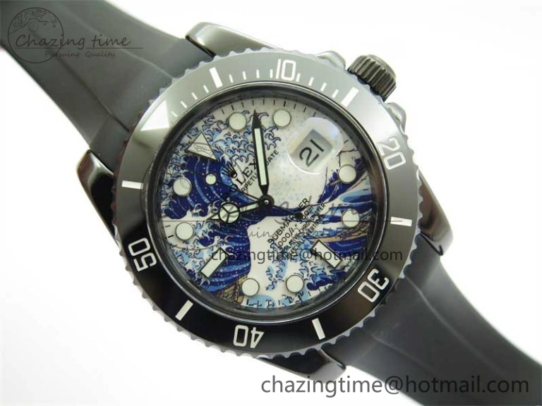 Submariner 40mm Black Ceramic 5GF Best Edition Sea Painting Dial on Black Rubber Strap SA3135