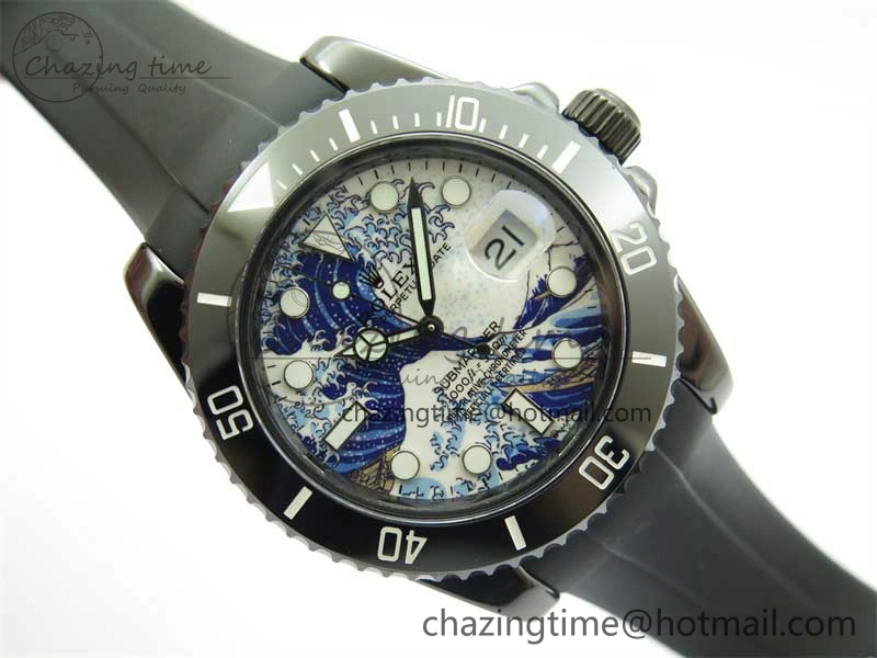 Submariner 40mm Black Ceramic 5GF Best Edition Sea Painting Dial on Black Rubber Strap SA3135